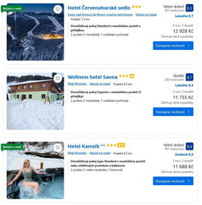 Ceny hotelů v Jeseníkách