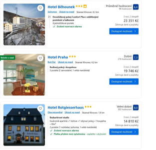 Ceny hotelů v Krušných horách
