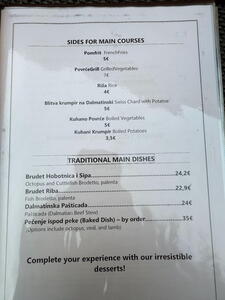 Ceny v restauraci v Zadaru