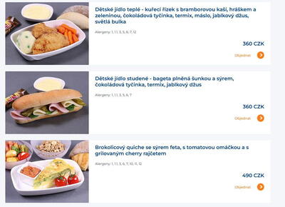 Nabídka pokrmů, které si můžete u Smartwings objednat s předstihem