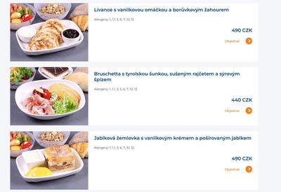 Nabídka pokrmů, které si můžete u Smartwings objednat s předstihem
