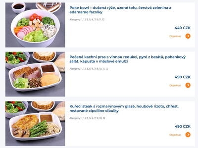 Nabídka pokrmů, které si můžete u Smartwings objednat s předstihem