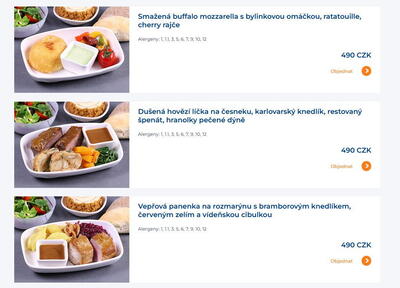Nabídka pokrmů, které si můžete u Smartwings objednat s předstihem