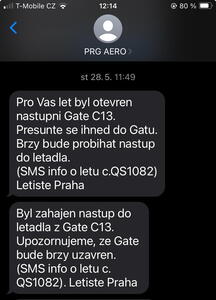 SMS o průběhu letu našeho redaktora