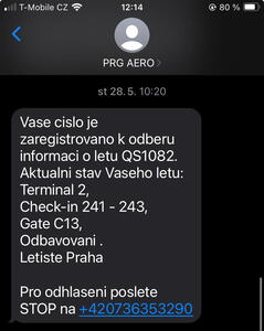 SMS o průběhu letu našeho redaktora