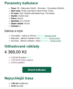 Výpočet – kalkulačka nákladů