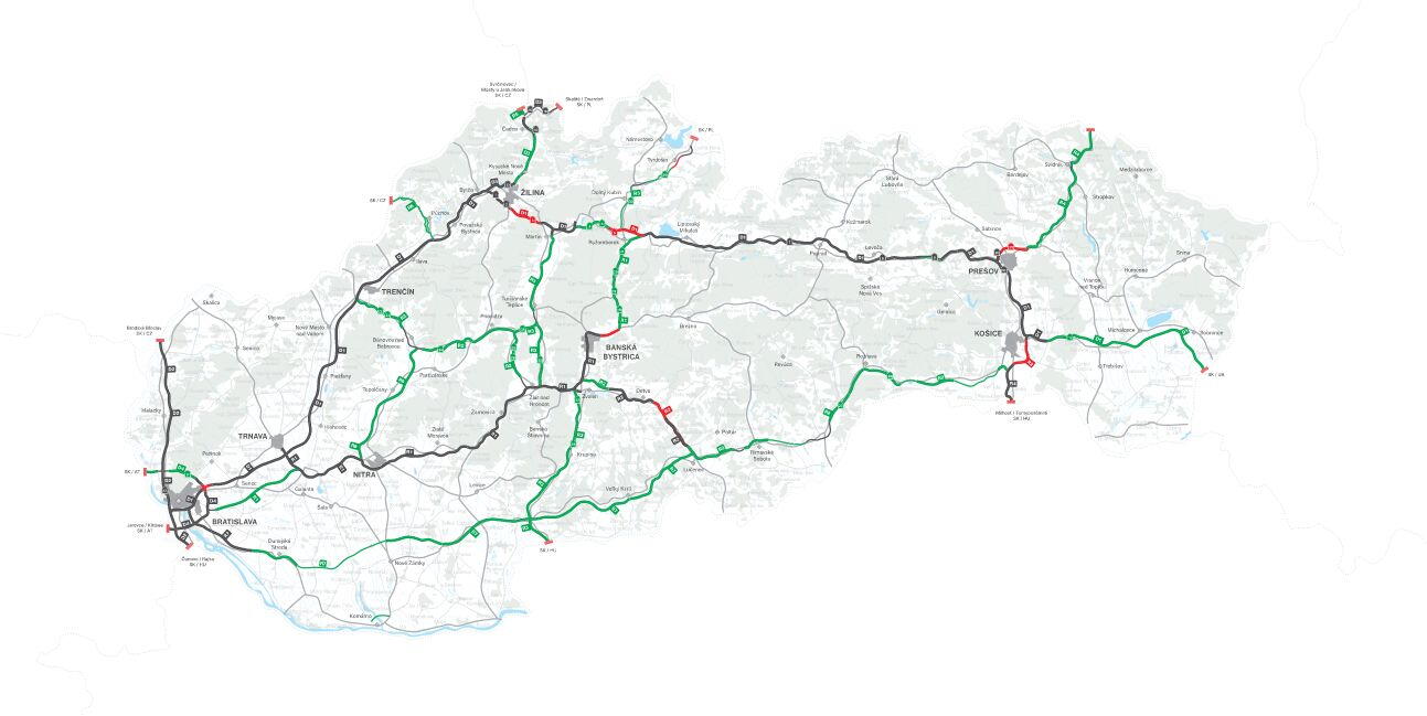 Aktuální mapa dálnic na Slovensku