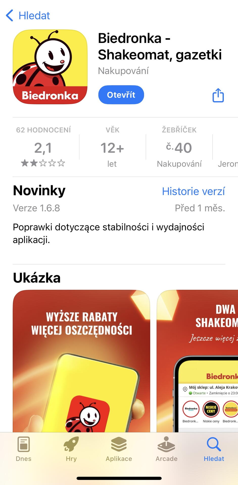 Aplikace Bideronka pro Iphone