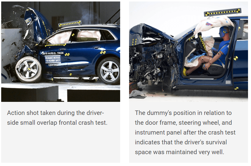 Audi e-tron v nárazovém testu IIHS s vystřelenými airbagy Audi e-tron v nárazovém testu IIHS s vystřelenými airbagy