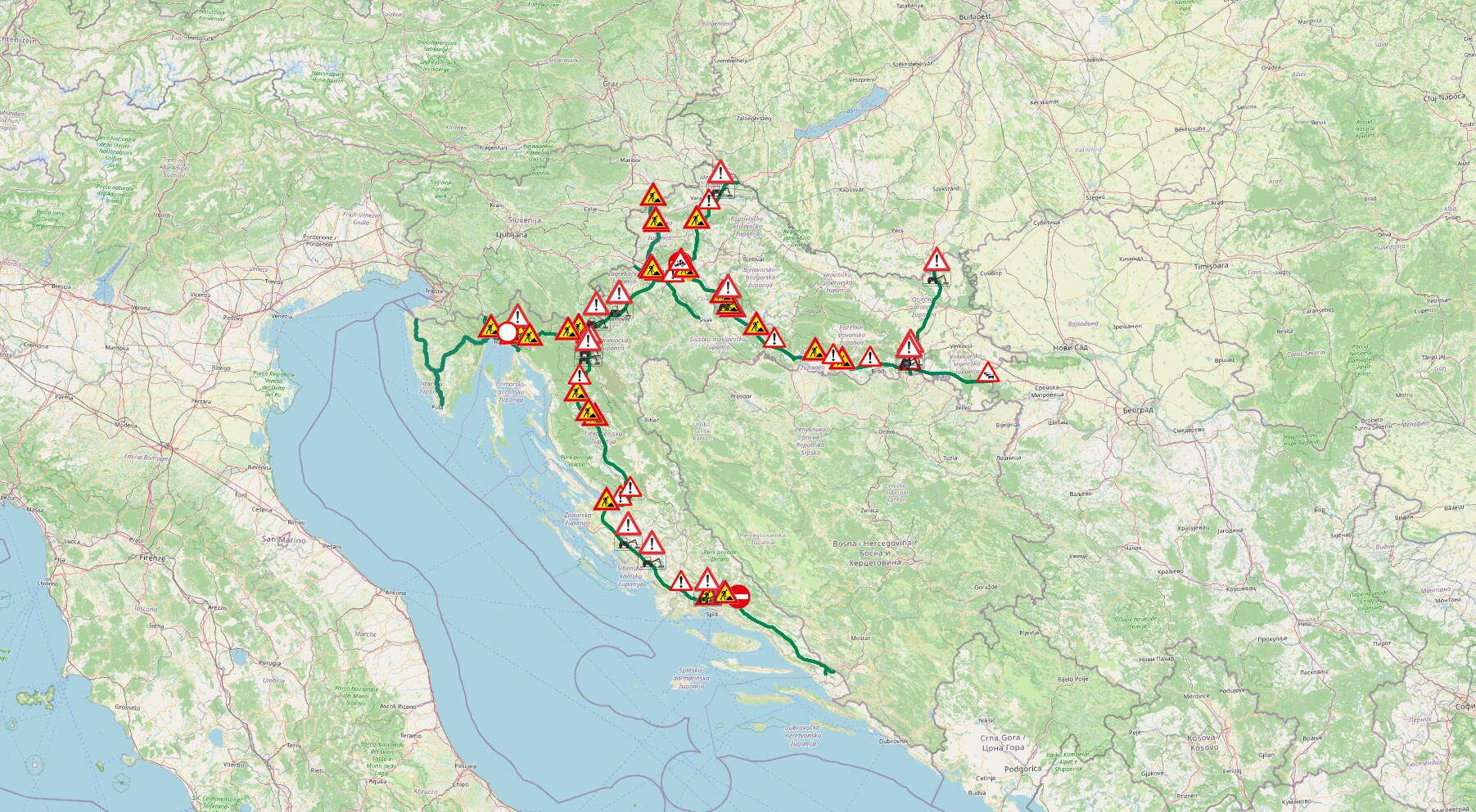 hrvatske autoceste dopravní omezení chorvatsko