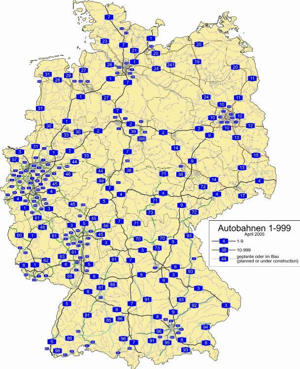 Mapa - dálnice v Německu