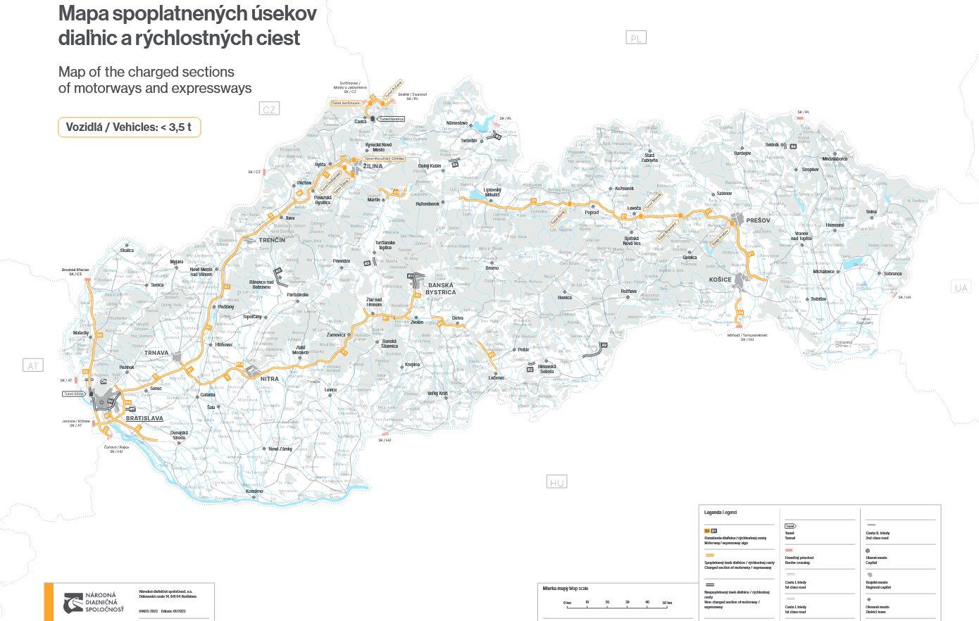 Mapa placených úseků dálnic a silnic na Slovensku: