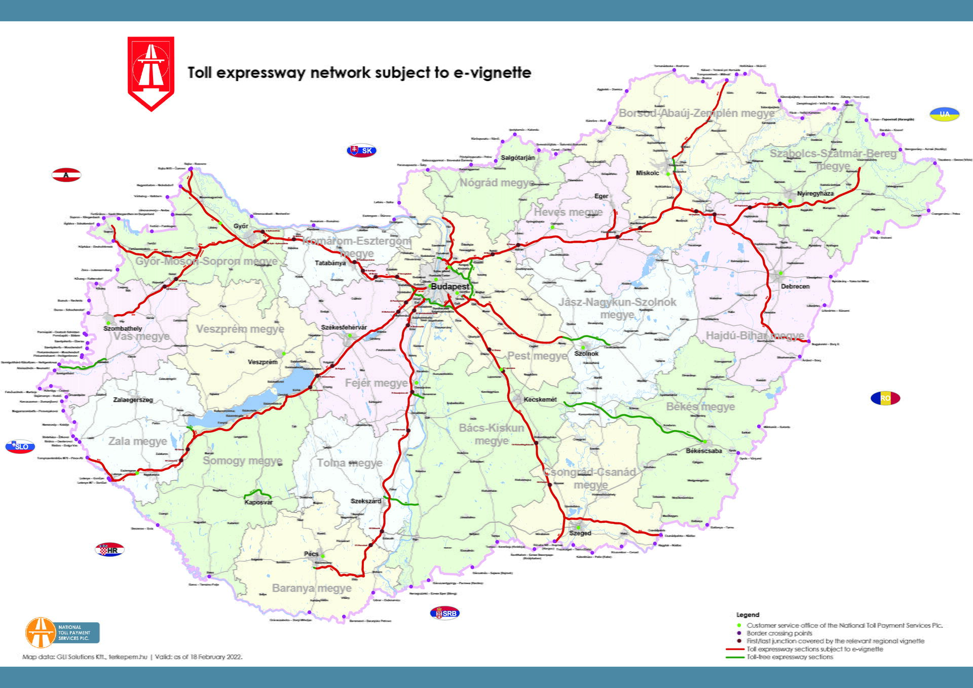 Mapa placených úseků v Maďarsku