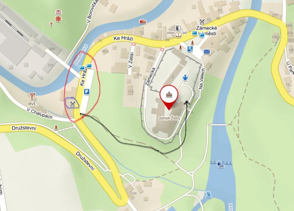 Mapka k zámku Žleby