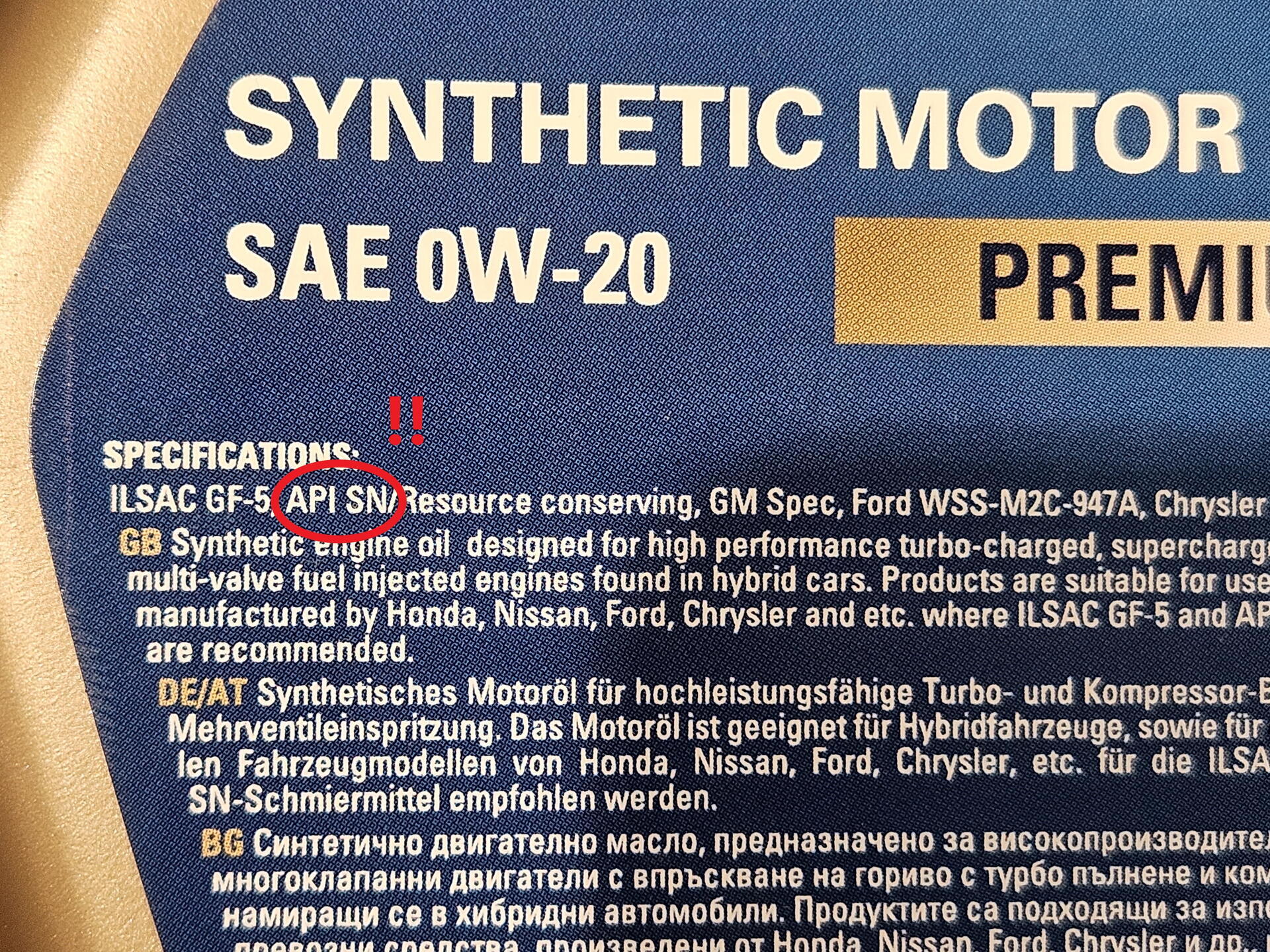 Olej splňující pouze starší normu API SN
