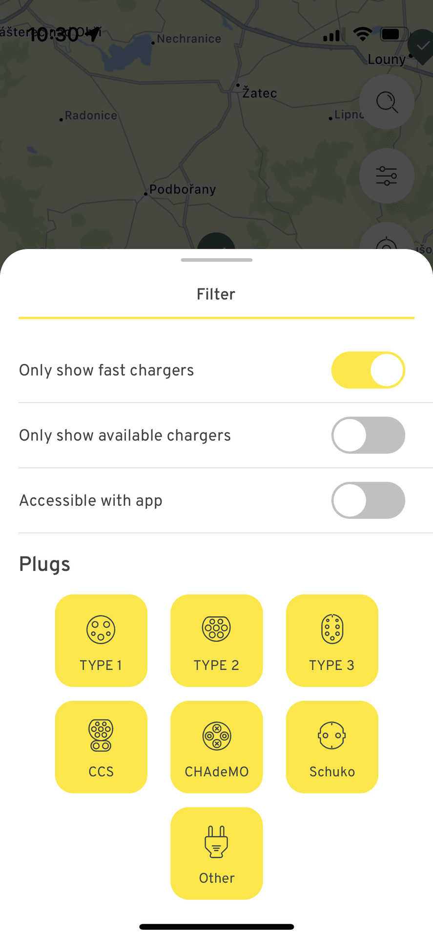 PlugSurfing aplikace - filtrování