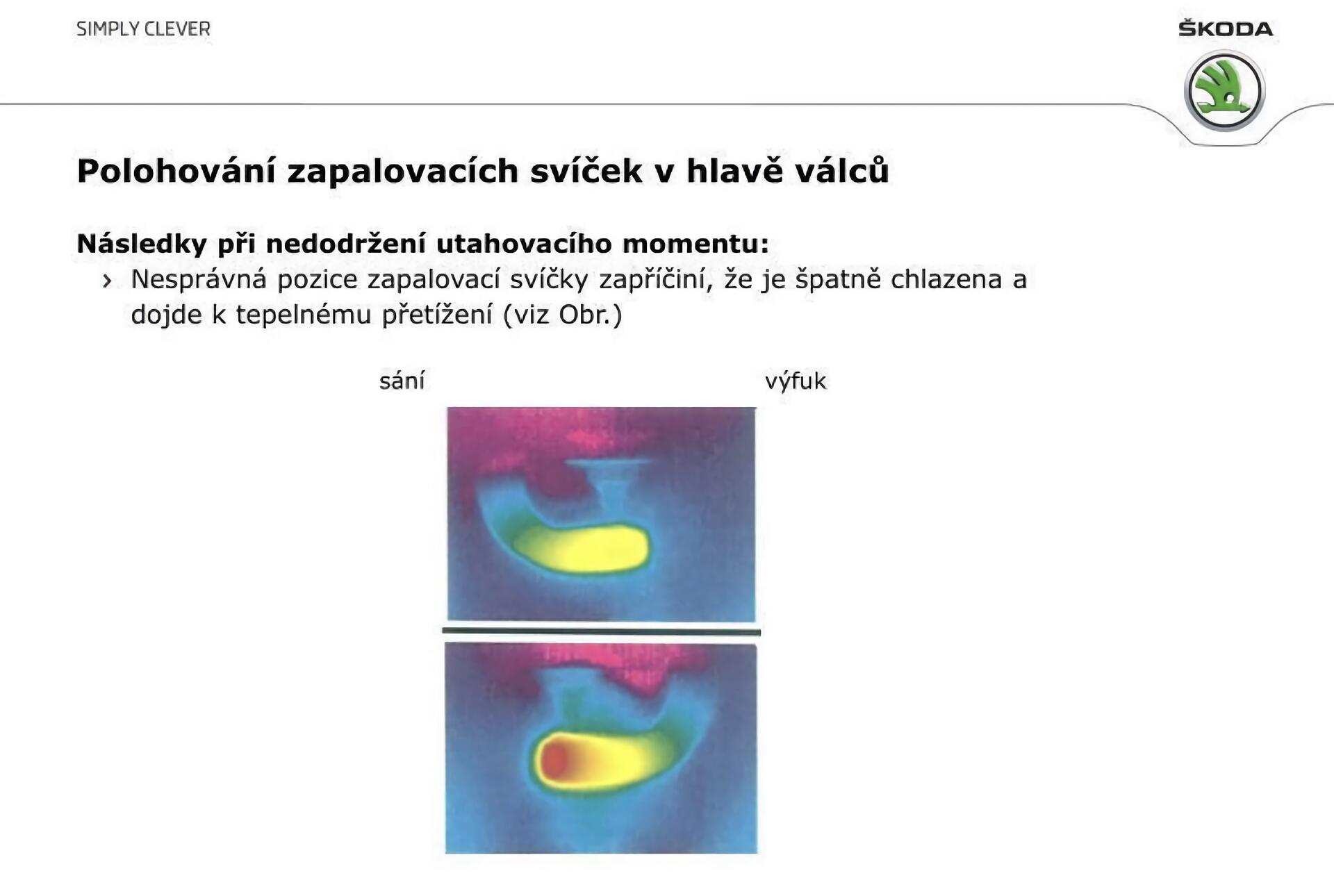 Polohování zapalovacích svíček v hlavě válců