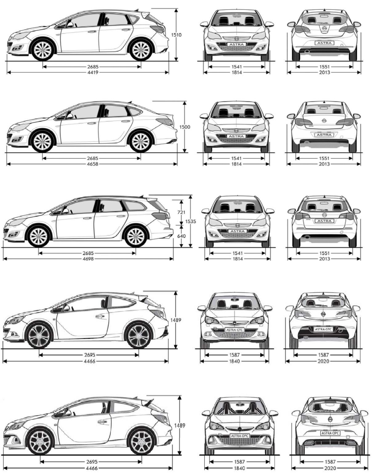 Rozměry Opel Astra J