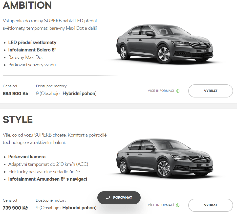 Škoda Superb Ambition a Škoda Superb Style