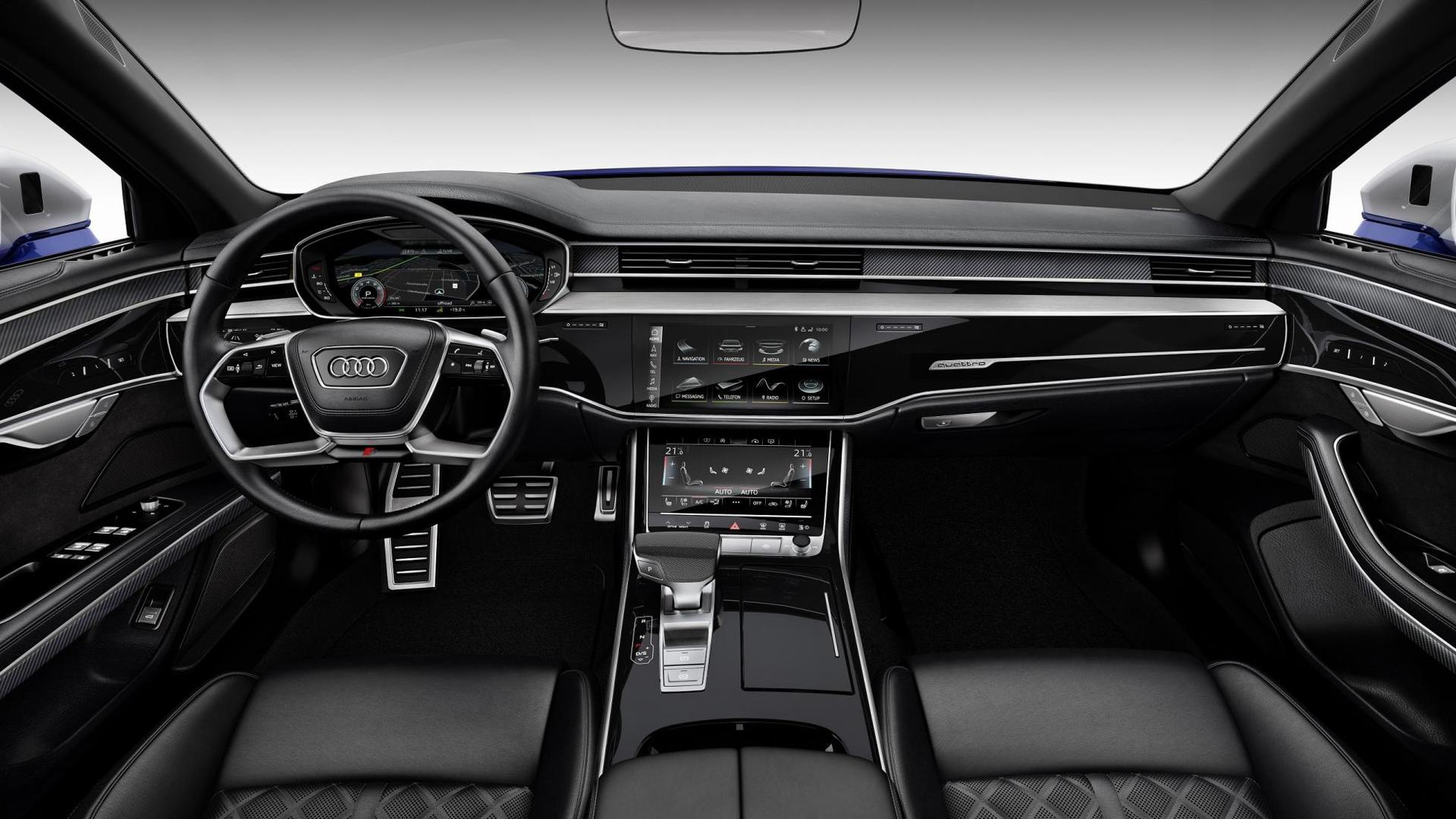 Tmavý interiér nového vozu Audi S8 Tmavý interiér vozu Audi S8