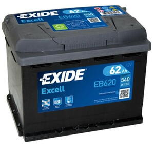 Exide Excell 12V 62Ah 540A EB620  nabitá autobaterie + reflexní páska 44 cm + možný výkup 