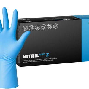 Nitrilové rukavice NITRIL LONG3 100 ks, nepudrované, modré, 6.2 g, Velikost S