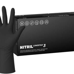 Nitrilové rukavice NITRIL LONGSTAR3 100 ks, nepudrované, černé, 11.4 g, Velikost L