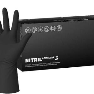 Nitrilové rukavice NITRIL LONGSTAR3 100 ks, nepudrované, černé, 11.4 g, Velikost S