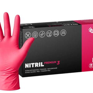 Nitrilové rukavice NITRIL PREMIUM3 100 ks, nepudrované, červené, 4.0 g, Velikost L