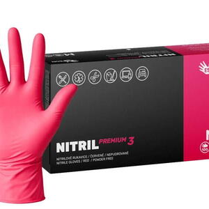 Nitrilové rukavice NITRIL PREMIUM3 100 ks, nepudrované, červené, 4.0 g, Velikost M