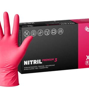 Nitrilové rukavice NITRIL PREMIUM3 100 ks, nepudrované, červené, 4.0 g, Velikost XS