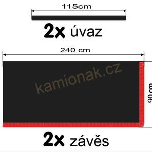 Závěsy na okna - černé/červené bambulky