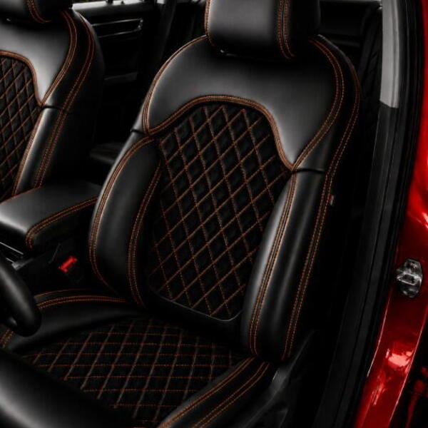 Autopotahy ŠKODA KODIAQ II, 5 MÍST, od r. 2024, AUTHENTIC LEATHER CARO oranžové