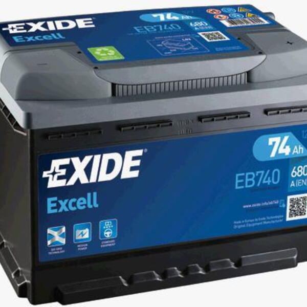 Exide Excell 12V 74Ah 680A EB740  nabitá autobaterie + reflexní páska 44 cm + možný výkup 