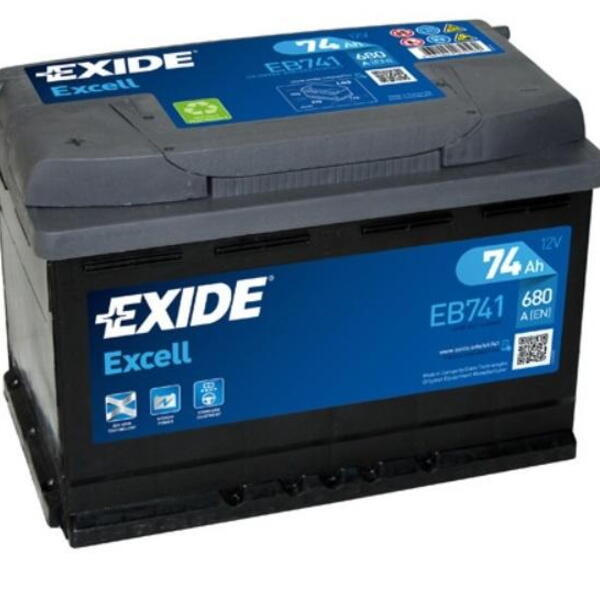 Exide Excell 12V 74Ah 680A EB741  nabitá autobaterie + reflexní páska 44 cm + možný výkup 