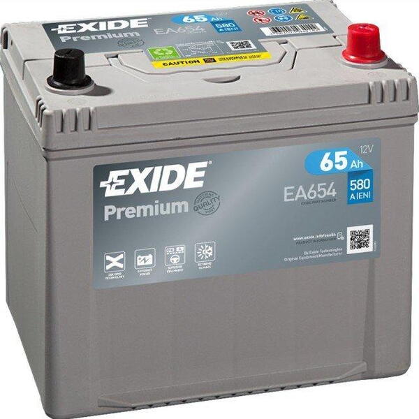 Exide Premium 12V 65Ah 580A EA654  nabitá autobaterie + reflexní páska 44 cm + možný výkup