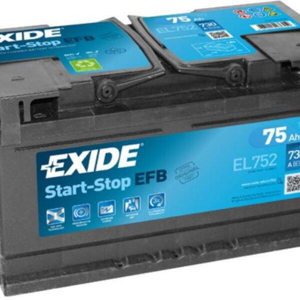 Exide Start-Stop EFB 12V 75Ah 730A EL752  nabitá autobaterie + reflexní páska 30cm, norma 
