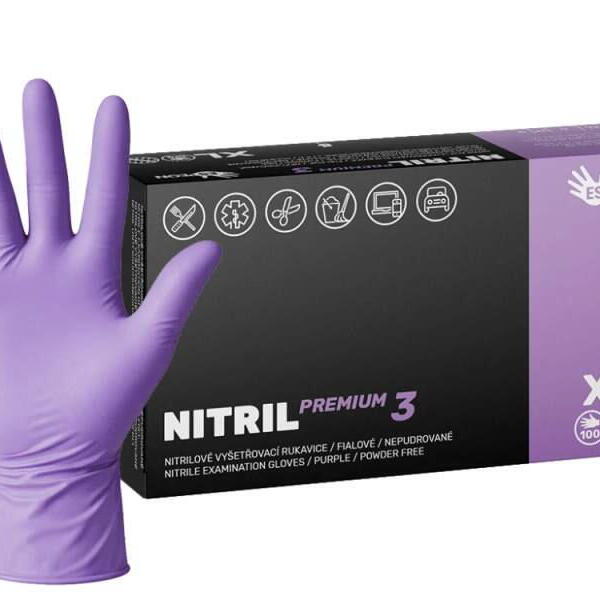 Nitrilové rukavice NITRIL PREMIUM3 100 ks, nepudrované, fialové, 4.0 g, Velikost XL
