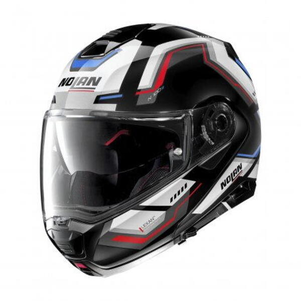 NOLAN vyklápěcí helma N100-5 Upwind Glossy Black N-Com 63 modrá / červ