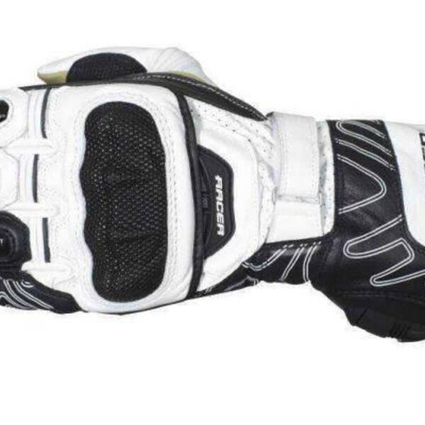 Racer High Speed bílé sportovní kožené rukavice na motorku M
