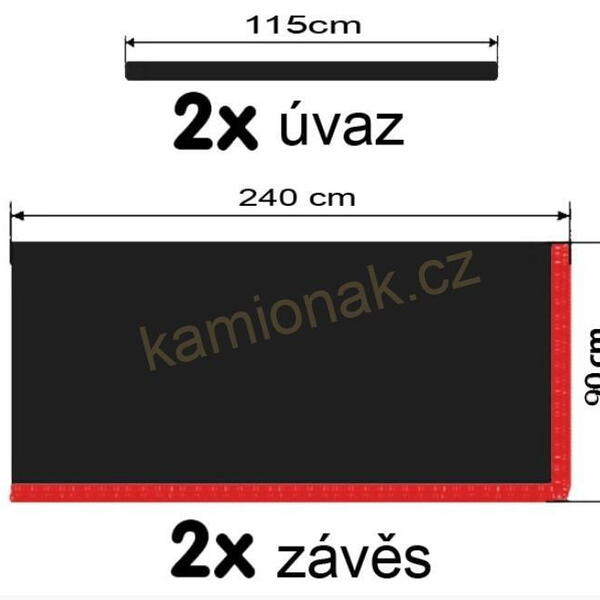 Závěsy na okna - černé/červené bambulky