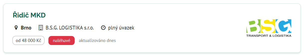 B.S.G. LOGISTIKA, s. r. o. – pracovní inzerát