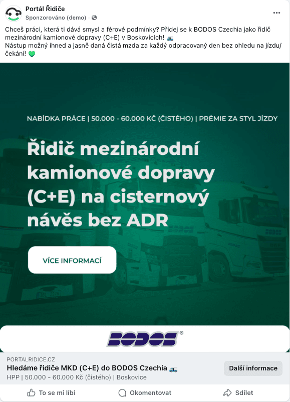 Bodos náhled kampaně na FB