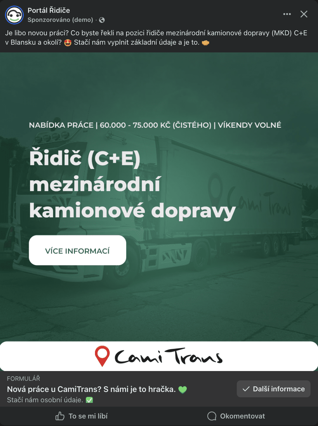  CamiTrans – náhled FB kampaně