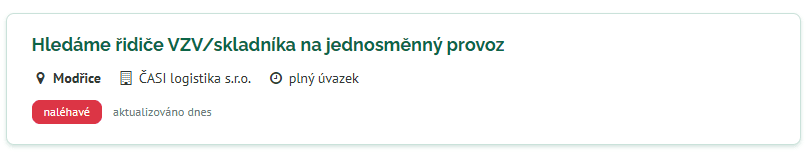 ČASI logistika – inzerát