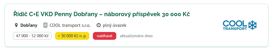COOL Transport, s. r. o. – pracovní inzerát