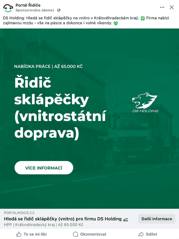 DS Holding, a. s. – FB kampaň Královéhradecký kraj