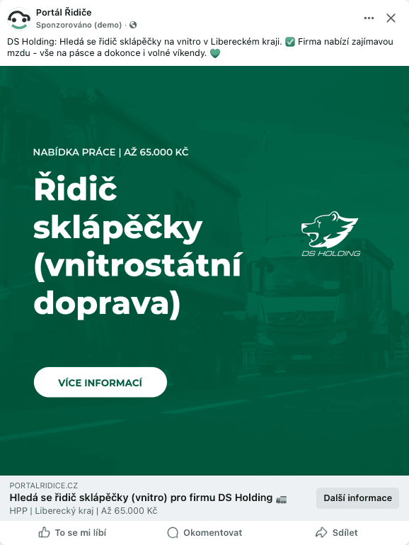 DS Holding, a. s. – FB kampaň Liberecký kraj