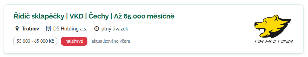 DS Holding, a. s. – pracovní inzerát Trutnov