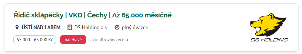 DS Holding, a. s. – pracovní inzerát Ústí n. Labem